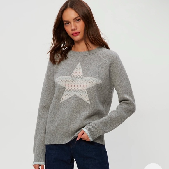 🌴 Michael Stars NWOT Star Jacquard Crewneck Sweater Cashmerere Blend Sz SMALL - Picture 1 of 6